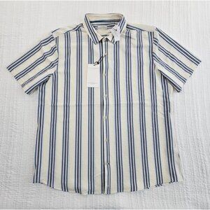 Ike Behar Crepe Shirt Men's XL Blue and White Stripes Short Sleeve Button Up NWT